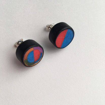 Museum-Inspired Sustainable Earrings Robert Delaunay art earrings. Sustainable wood, sterling silver stud earrings. Teen girl gift. Obljewellery