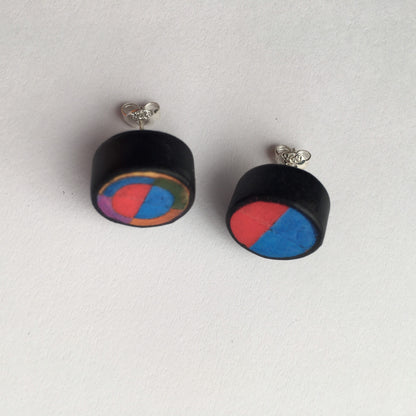 Museum-Inspired Sustainable Earrings Robert Delaunay art, rounded, wooden, silver earrings. Long distance artsy gift. Obljewellery