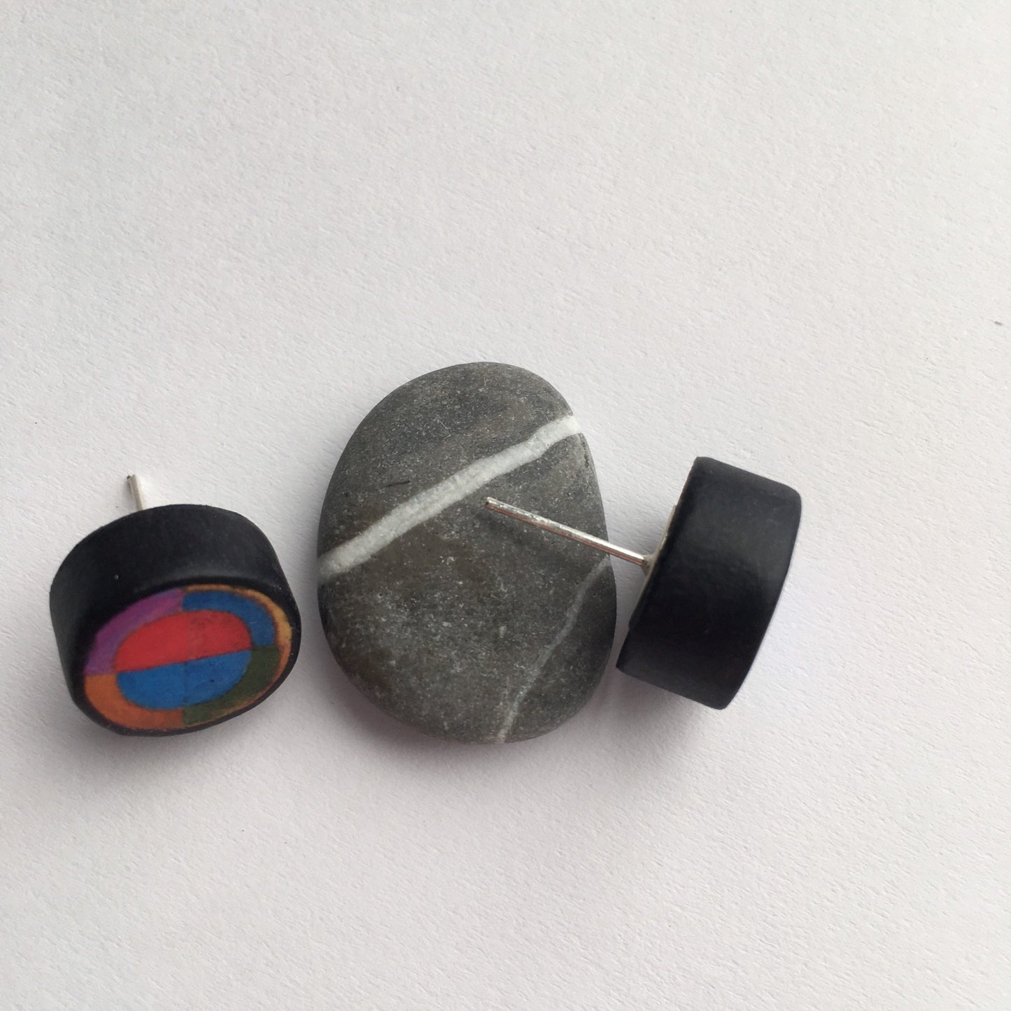 Robert Delaunay art, rounded, wooden, silver earrings. Long distance artsy gift.