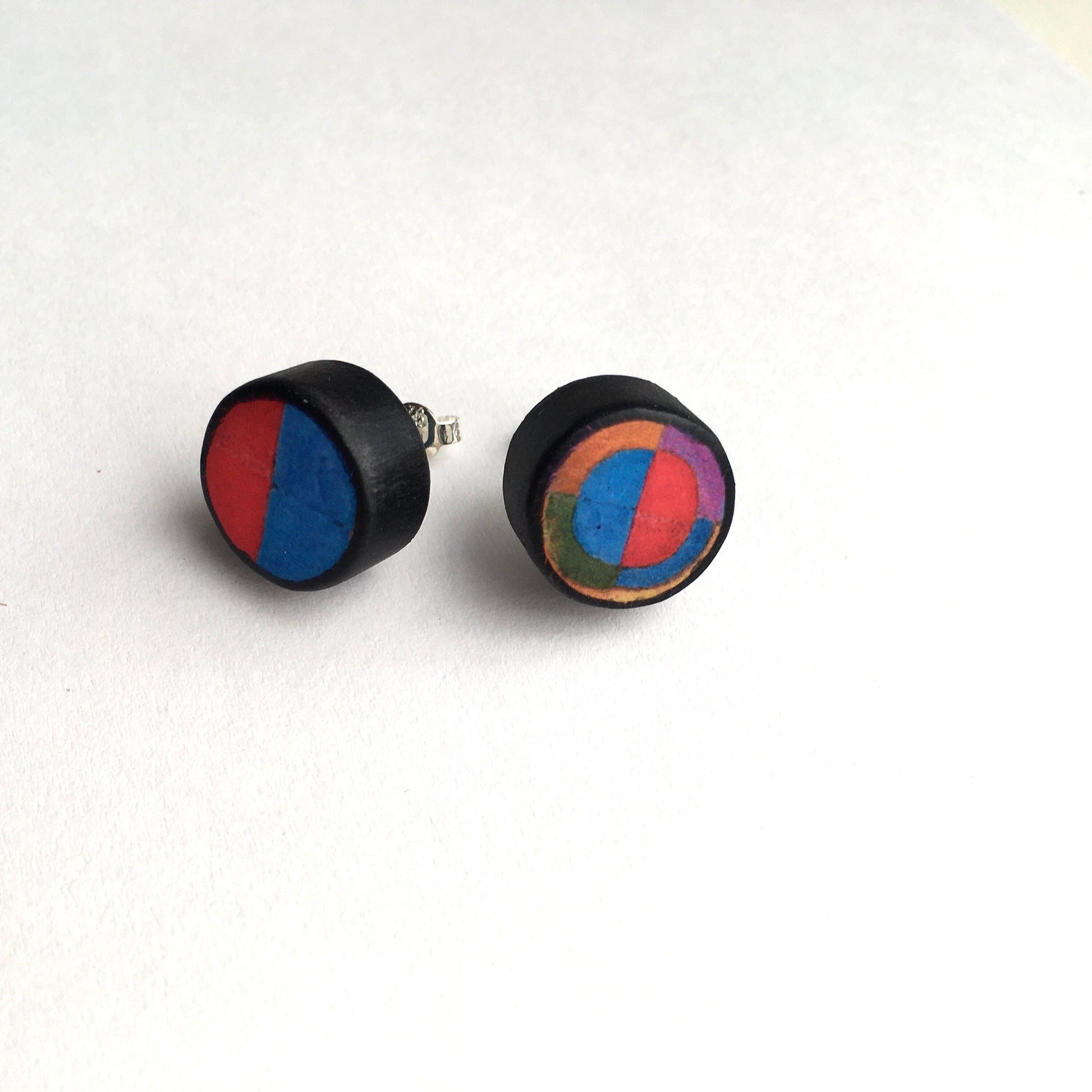 Museum-Inspired Sustainable Earrings Robert Delaunay art earrings. Sustainable wood, sterling silver stud earrings. Teen girl gift. Obljewellery