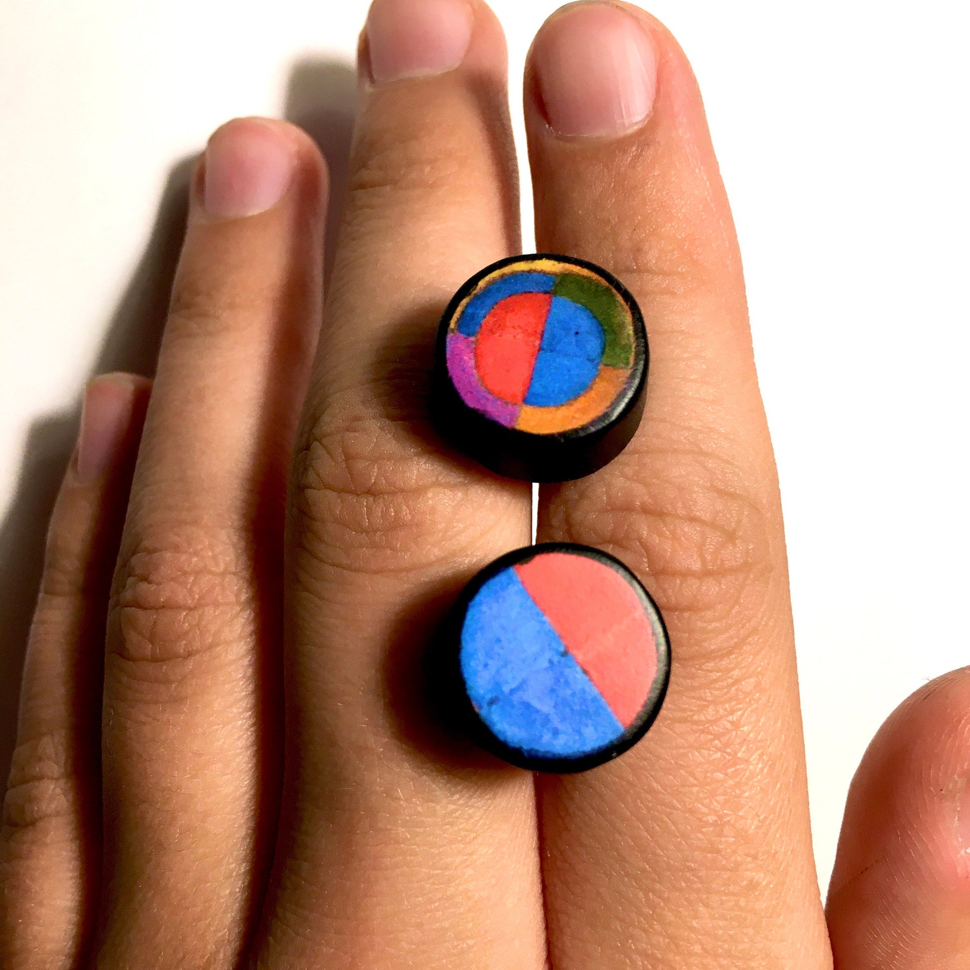Museum-Inspired Sustainable Earrings Robert Delaunay art, rounded, wooden, silver earrings. Long distance artsy gift. Obljewellery