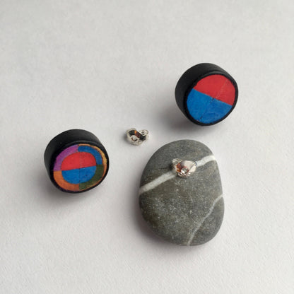Museum-Inspired Sustainable Earrings Robert Delaunay art, rounded, wooden, silver earrings. Long distance artsy gift. Obljewellery
