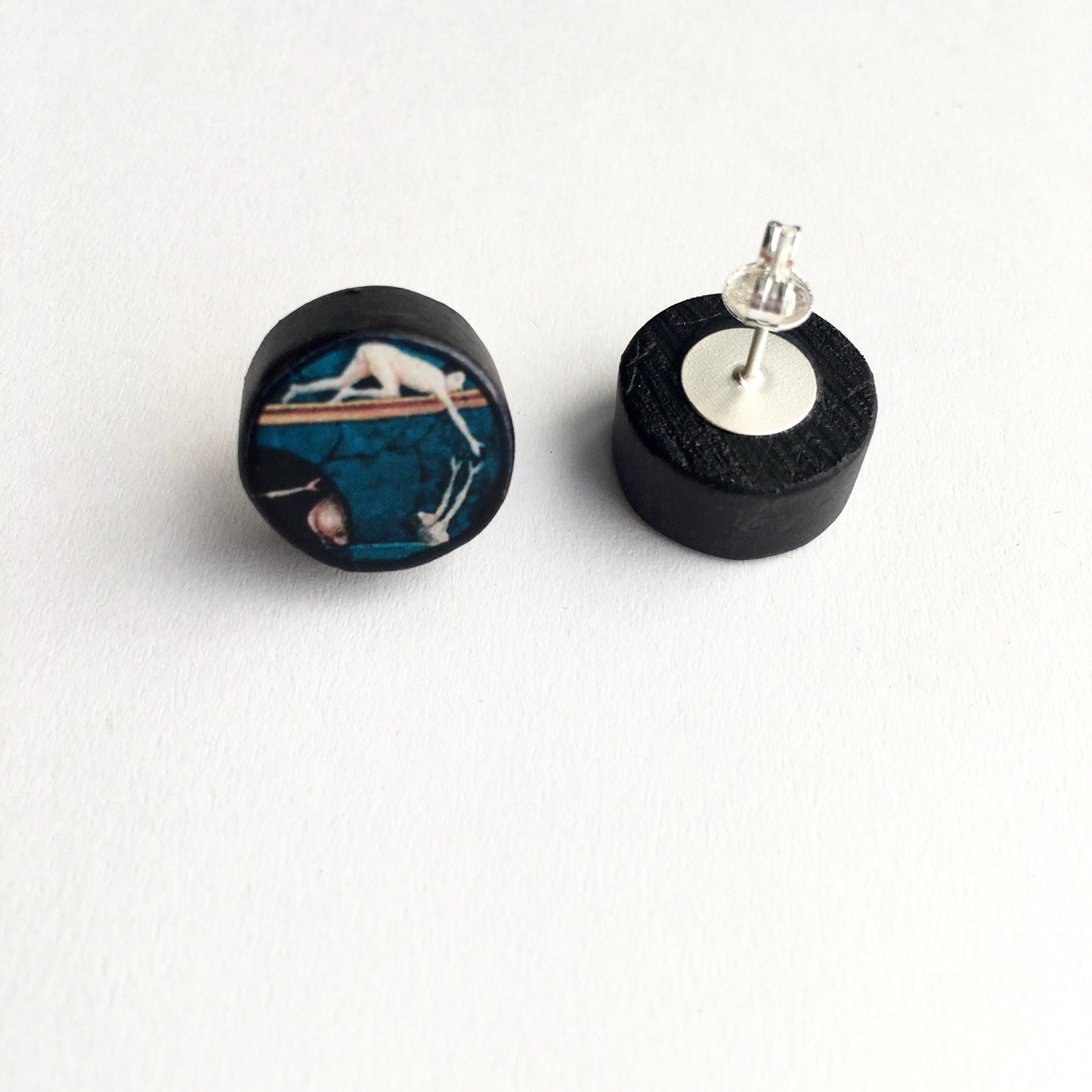 Museum-Inspired Sustainable Earrings Hieronymus Bosch, stud art earrings. Unisex, artsy gift. Obljewellery