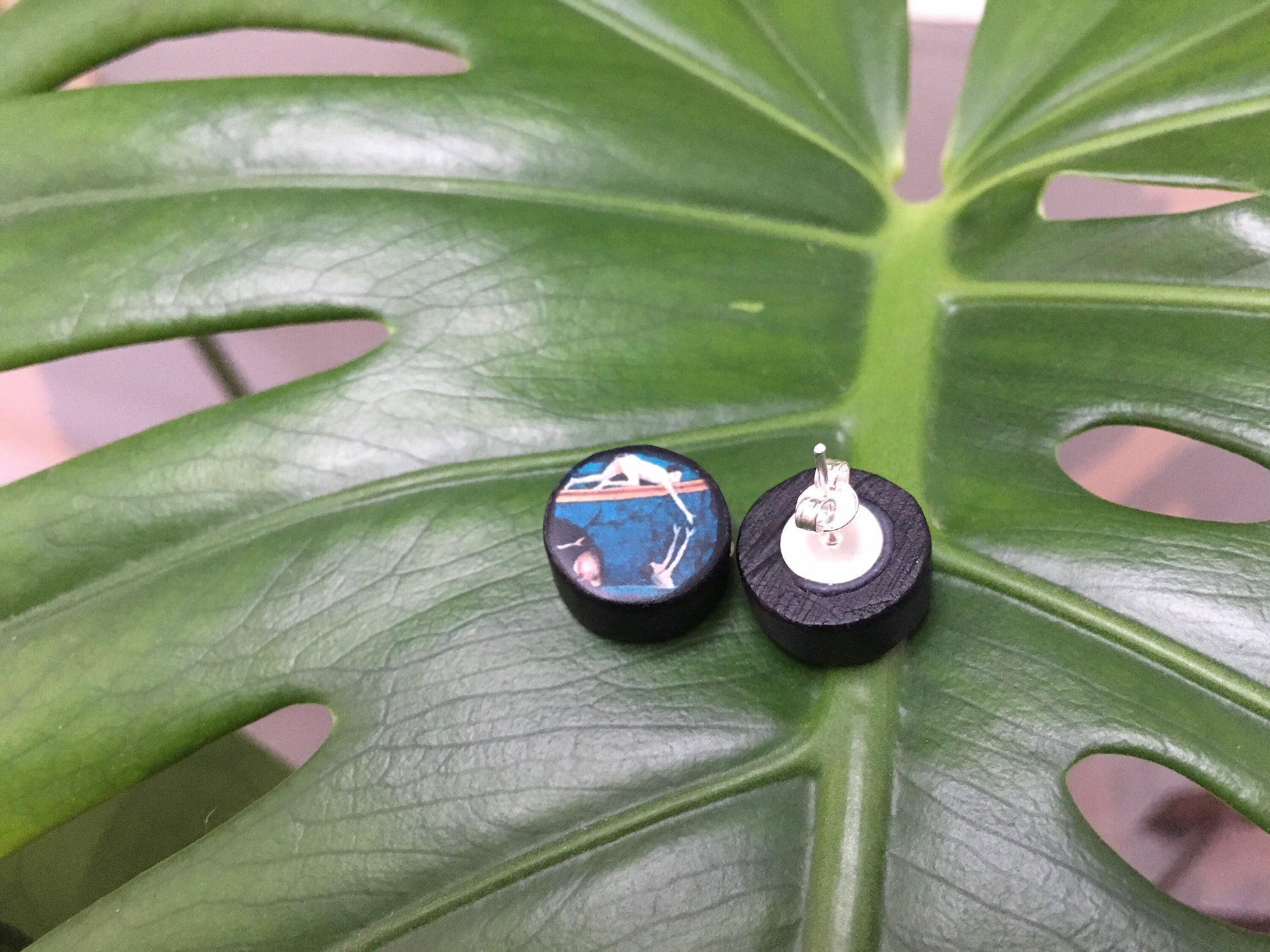 Museum-Inspired Sustainable Earrings Hieronymus Bosch, stud art earrings. Unisex, artsy gift. Obljewellery