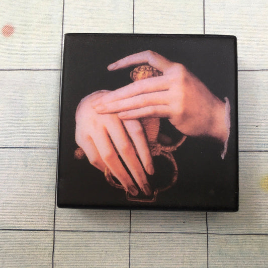 Museum-Inspired Sustainable Brooches Art Brooch inspired by Agnolo Bronzino hands detail Obljewellery