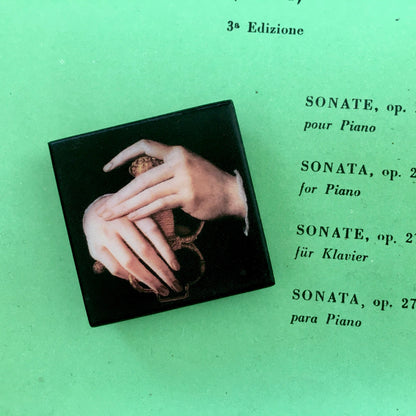 Museum-Inspired Sustainable Brooches Art Brooch inspired by Agnolo Bronzino hands detail Obljewellery