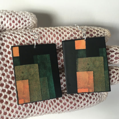 Museum-Inspired Sustainable Earrings Paul Klee artsy earrings, sustainable wood, 925 silver hooks. Birthday girl gift. Obljewellery