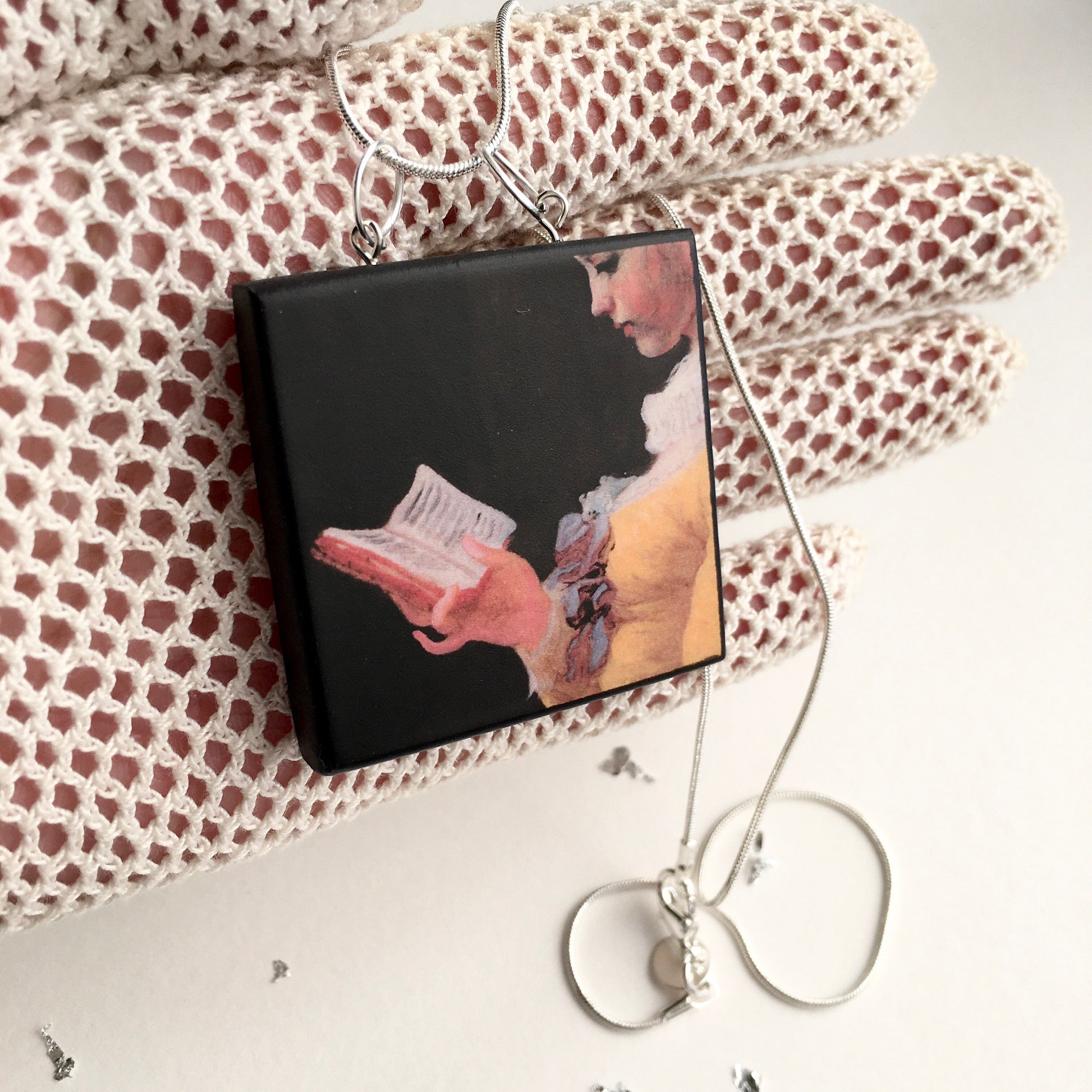 Museum-Inspired Sustainable Necklace Rococo art, Fragonard whimsical necklace. Obljewellery
