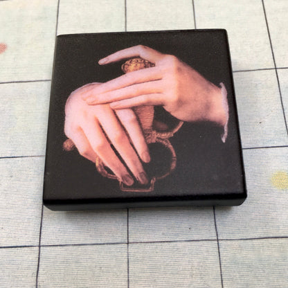 Museum-Inspired Sustainable Brooches Art Brooch inspired by Agnolo Bronzino hands detail Obljewellery