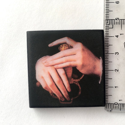 Museum-Inspired Sustainable Brooches Art Brooch inspired by Agnolo Bronzino hands detail Obljewellery