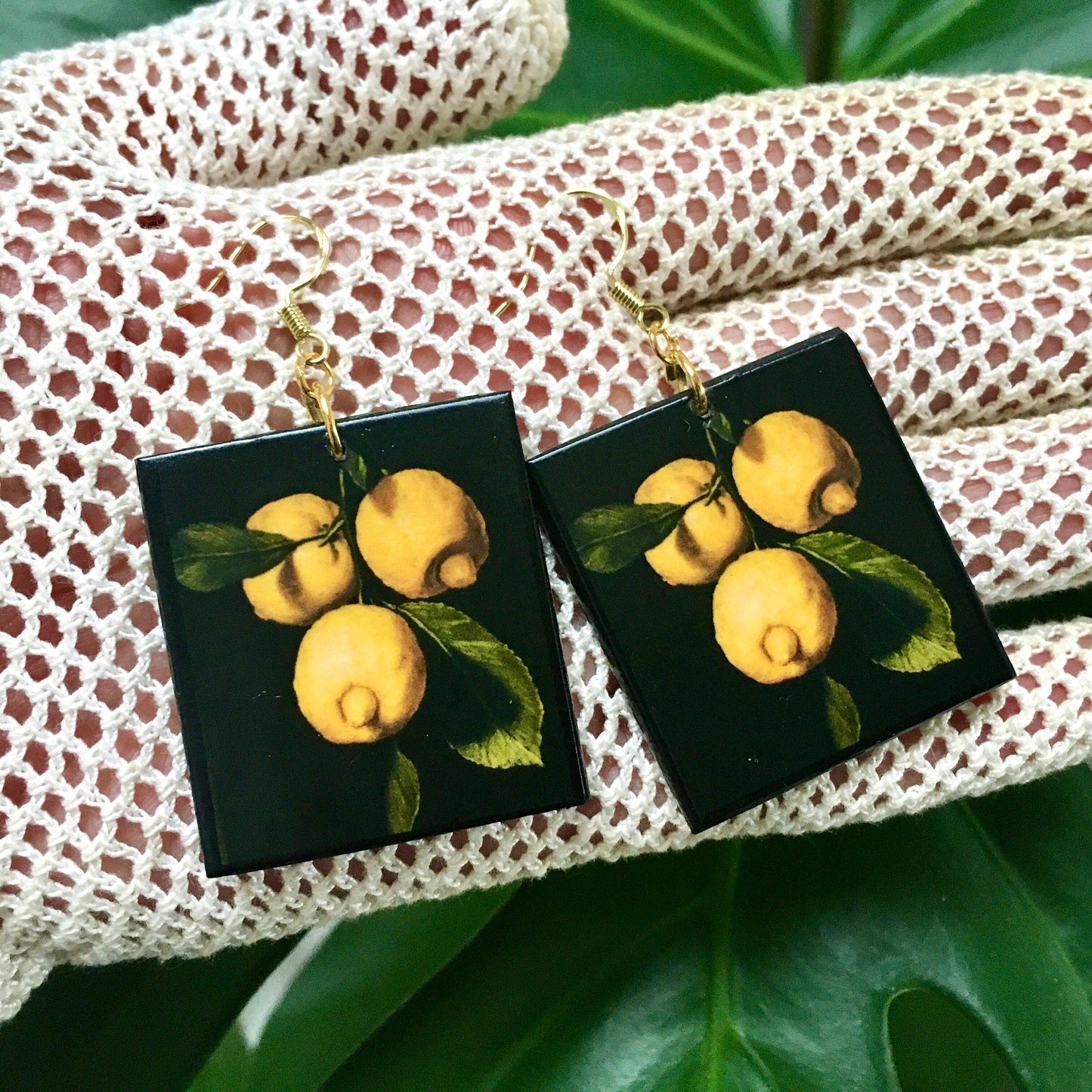Museum-Inspired Sustainable Earrings Lemon art earrings, sustainable wooden earrings. Wearable artsy gift. Obljewellery