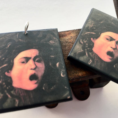 Museum-Inspired Sustainable Earrings Medusa, Caravaggio art earrings Obljewellery