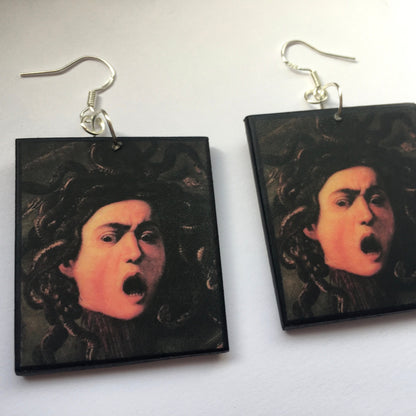 Museum-Inspired Sustainable Earrings Medusa, Caravaggio art earrings Obljewellery