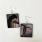 The Death of Sappho earrings, present on top side some detail of the impressive oil painting by Miguel Carbonell Selva.  The earrings are completely handmade without any industrial process by Obljewellery. These aesthetic, lightweight earrings represent a story of Greek mythological sapphic art. Sustainable artsy gift