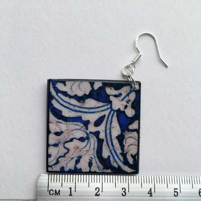 Museum-Inspired Sustainable Earrings Blue and white earrings, wood artsy earrings. Obljewellery