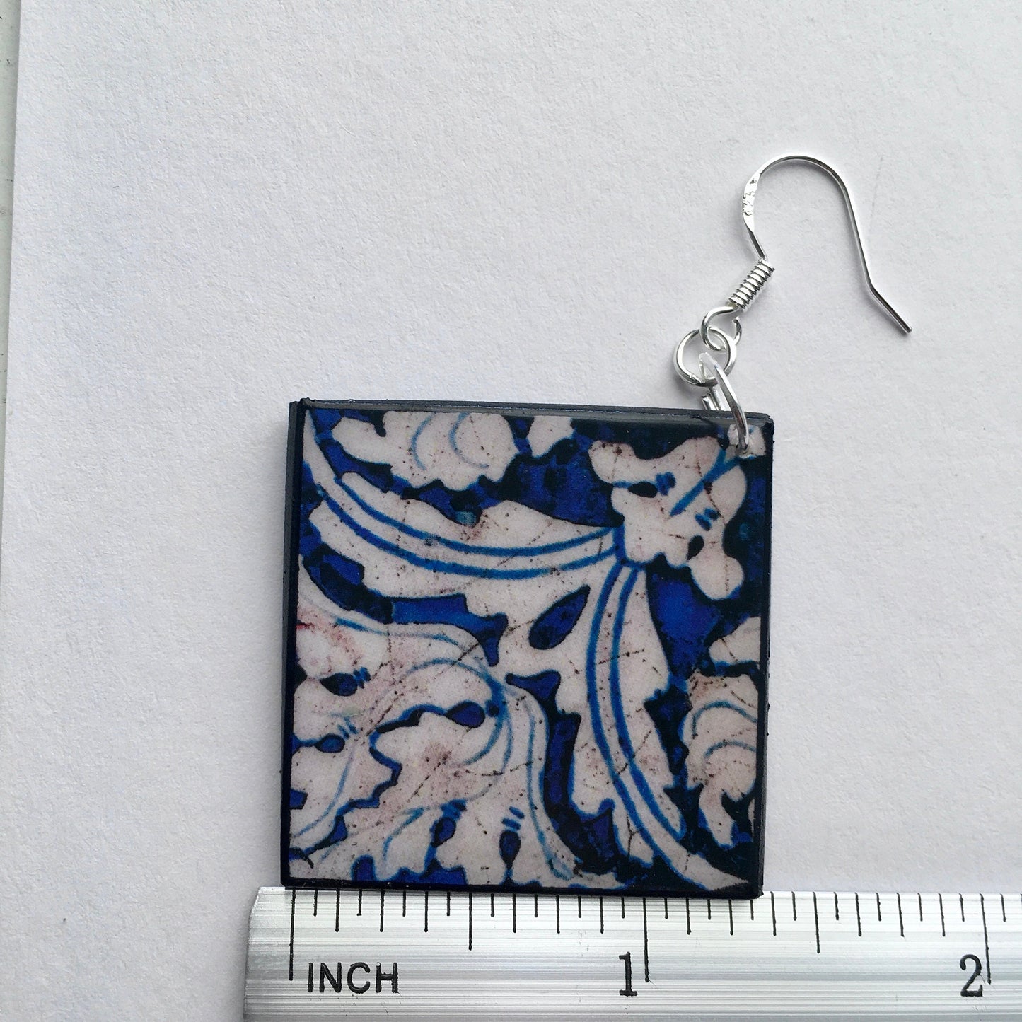Museum-Inspired Sustainable Earrings Blue and white earrings, wood artsy earrings. Obljewellery