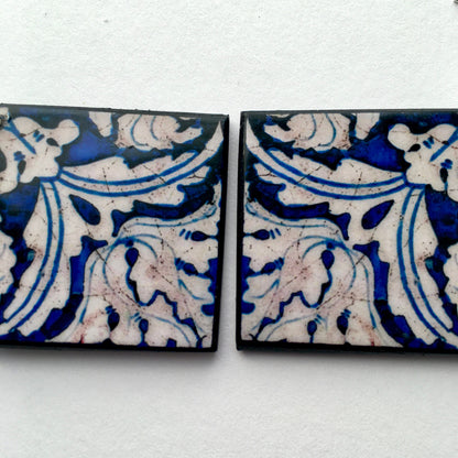 Museum-Inspired Sustainable Earrings Blue and white earrings, wood artsy earrings. Obljewellery