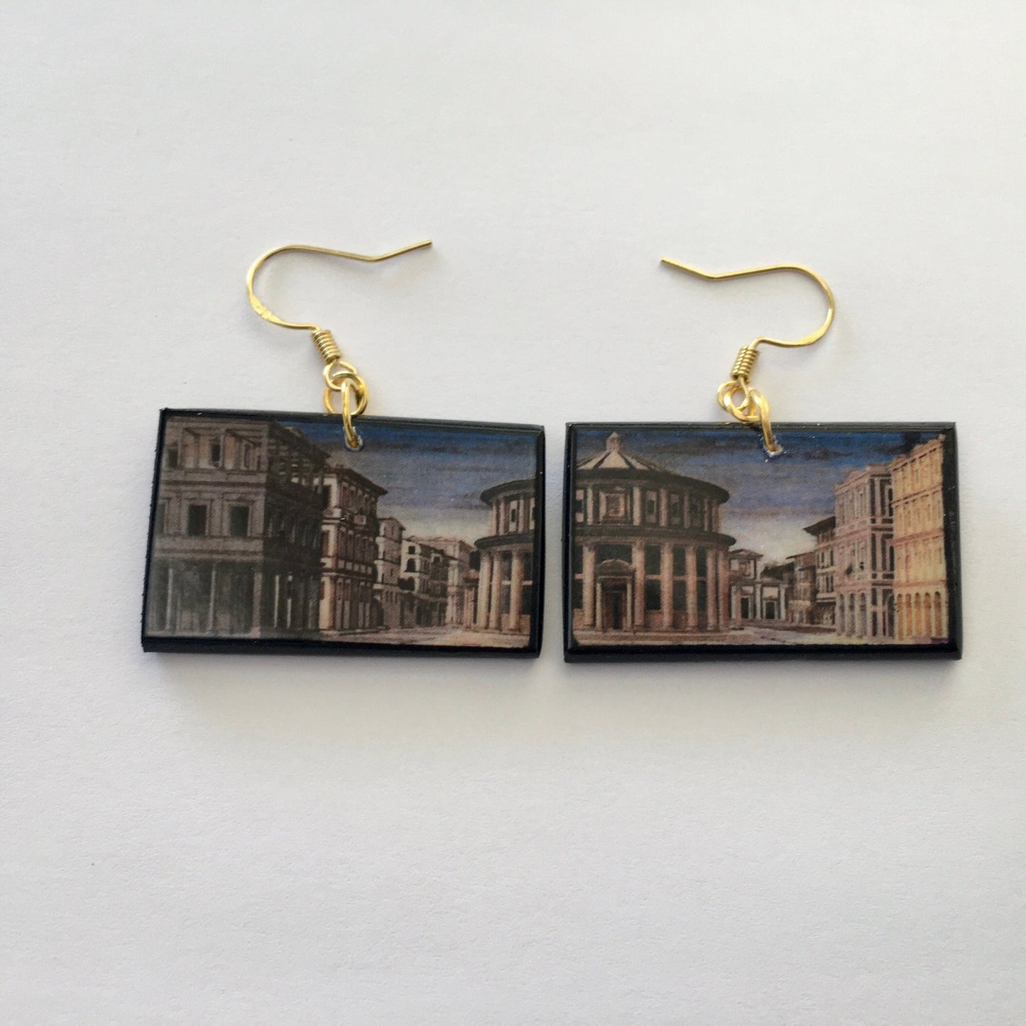 Renaissance art earrings, sustainable wood jewelry. Architect, artsy gift.