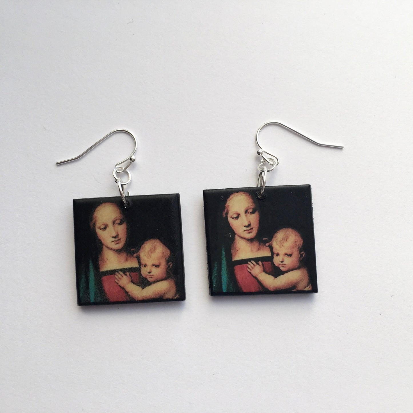 Museum-Inspired Sustainable Earrings Madonna with Child, Raphael art earrings Obljewellery