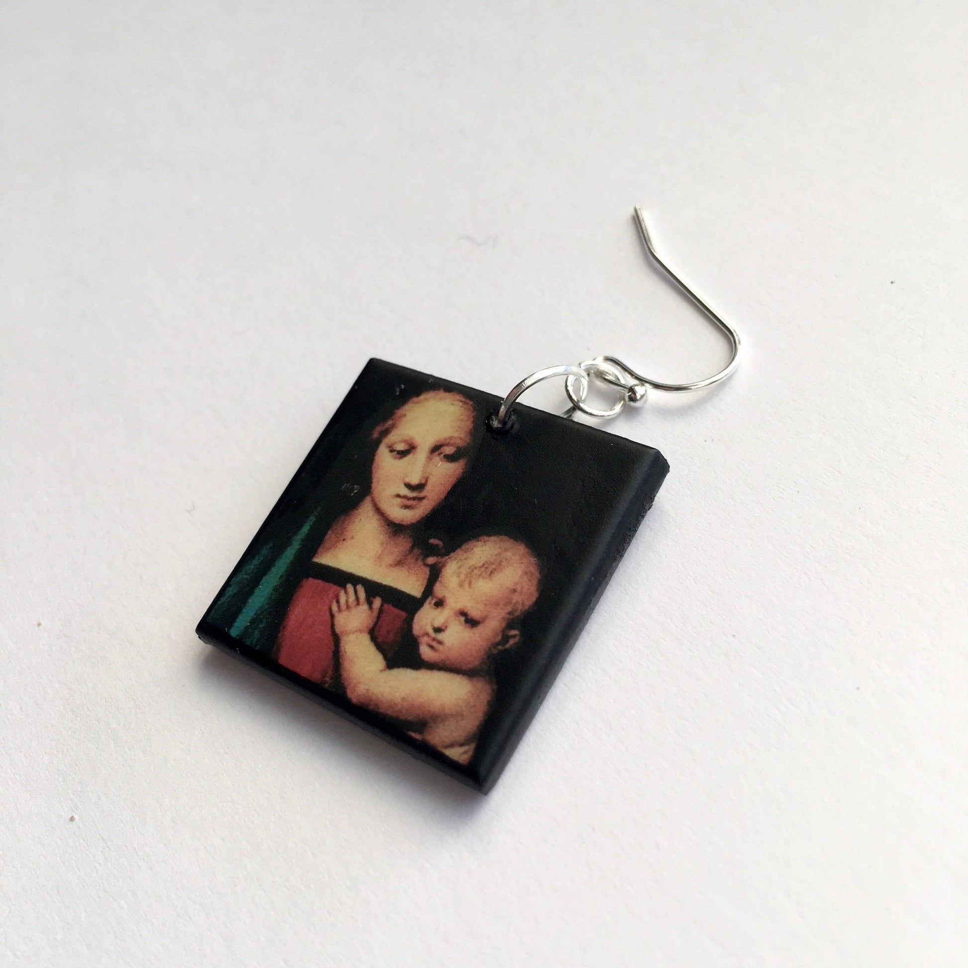 Museum-Inspired Sustainable Earrings Madonna with Child, Raphael art earrings Obljewellery