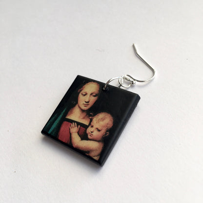 Museum-Inspired Sustainable Earrings Madonna with Child, Raphael art earrings Obljewellery