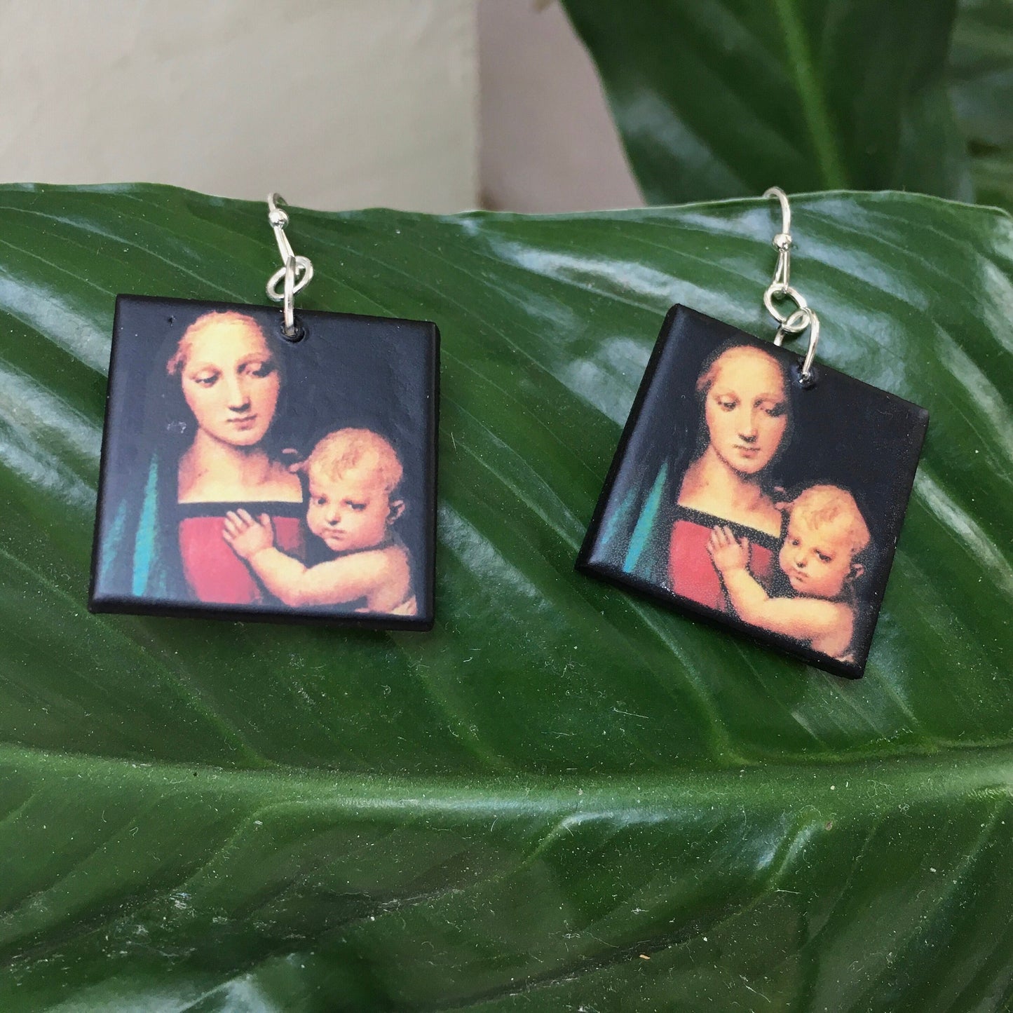 Museum-Inspired Sustainable Earrings Madonna with Child, Raphael art earrings Obljewellery