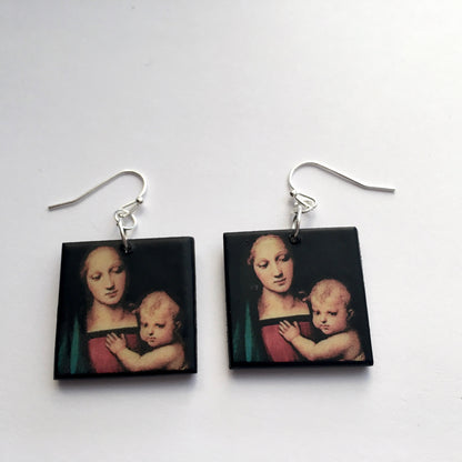 Museum-Inspired Sustainable Earrings Madonna with Child, Raphael art earrings Obljewellery