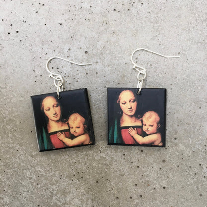 Museum-Inspired Sustainable Earrings Madonna with Child, Raphael art earrings Obljewellery