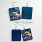 Giotto earrings, set o two pair of different size with art details from Cappella degli Scrovegni.  Mother and daughter sustainable, artsy gift. Lightweight earrings on sustainable wood and sterling silver hooks earrings with a lapislaz starry sky and an angel.