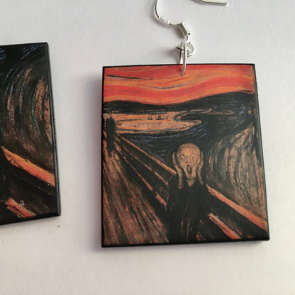 Museum-Inspired Sustainable Earrings The Scream earrings, Edvard Munch wood earrings. Artsy girl style. Cool gift for her. Obljewellery