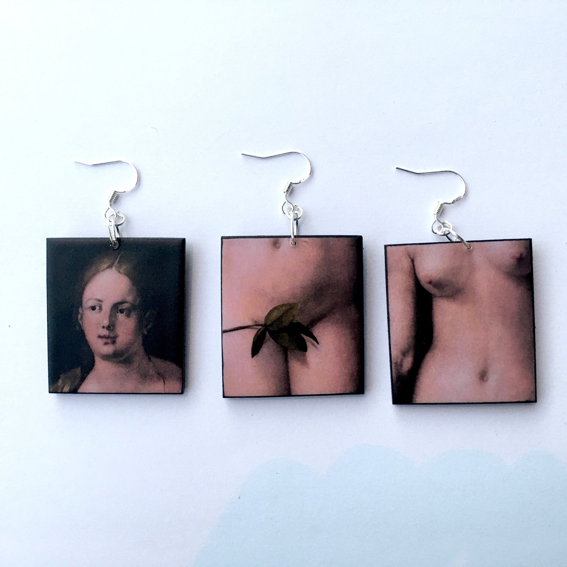 Museum-Inspired Sustainable Earrings Eve. Albrecht Durer, art details earrings Obljewellery