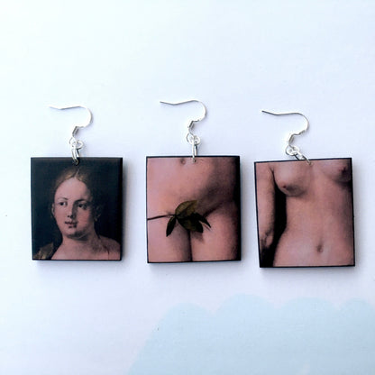 Museum-Inspired Sustainable Earrings Eve. Albrecht Durer, art details earrings Obljewellery