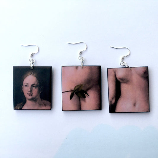 Museum-Inspired Sustainable Earrings Eve. Albrecht Durer, art details earrings Obljewellery