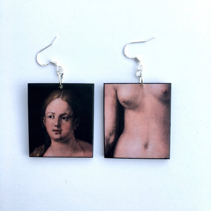 Museum-Inspired Sustainable Earrings Eve. Albrecht Durer, art details earrings Obljewellery