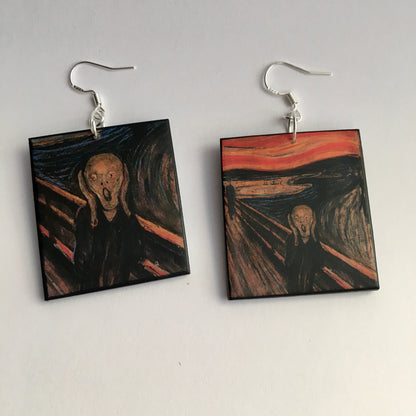 Museum-Inspired Sustainable Earrings The Scream earrings, Edvard Munch wood earrings. Artsy girl style. Cool gift for her. Obljewellery