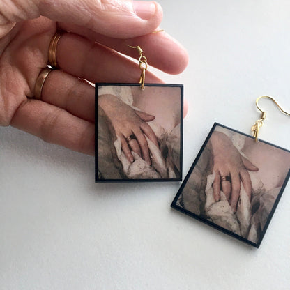Museum-Inspired Sustainable Earrings Sensual woman, Valentine gift, wooden earrings. Rococo art. Obljewellery