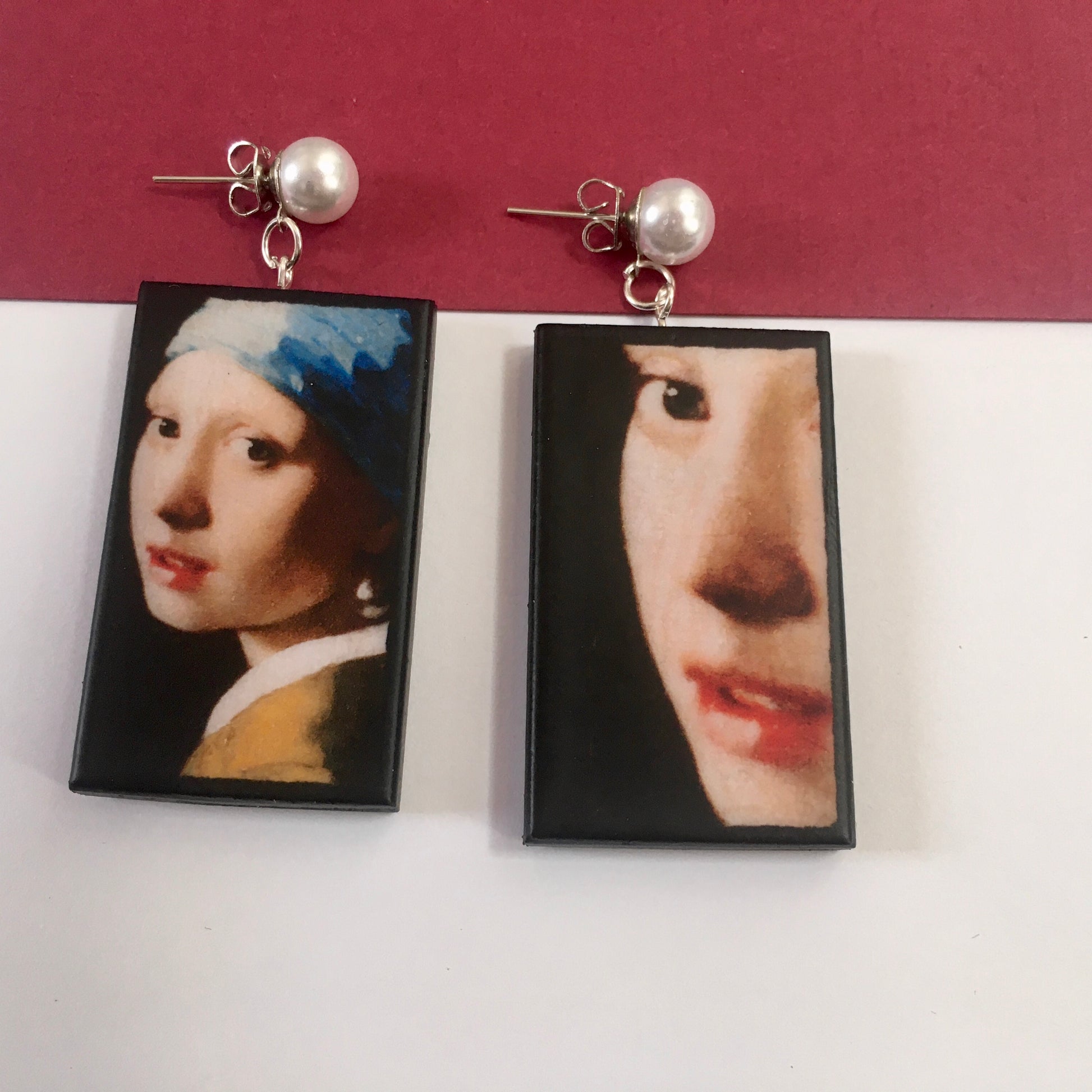 Museum-Inspired Sustainable Earrings Girl with a Pearl Earring Art Earrings | Vermeer inspired. Sustainable wood. Obljewellery