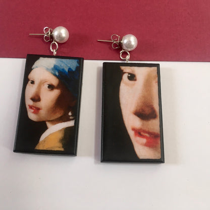 Museum-Inspired Sustainable Earrings Girl with a Pearl Earring Art Earrings | Vermeer inspired. Sustainable wood. Obljewellery