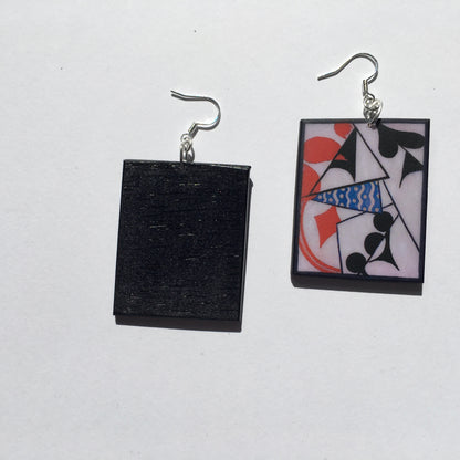 Museum-Inspired Sustainable Earrings Cubism style, playing cards earrings. Obljewellery