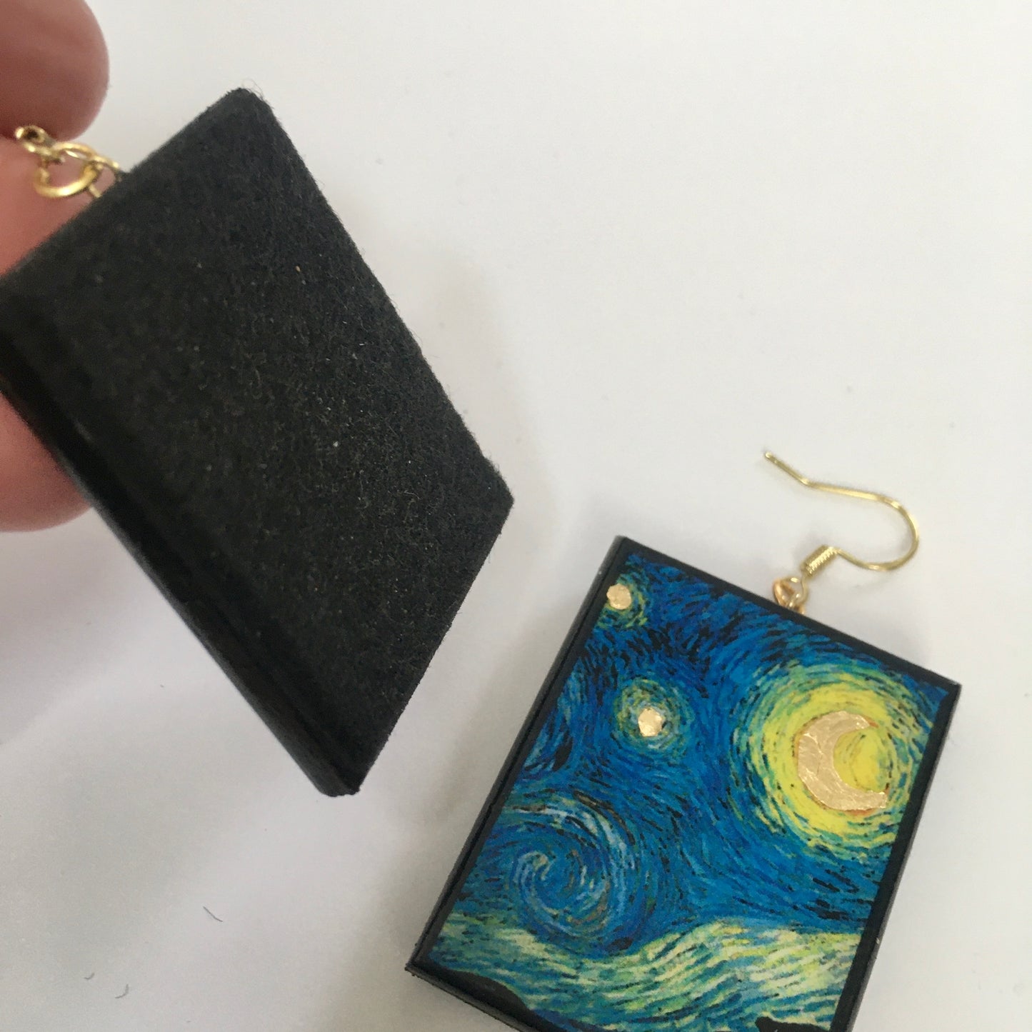 Museum-Inspired Sustainable Earrings Van Gogh Golden Details Art Earrings. Sustainable wood and sterling silver. Obljewellery
