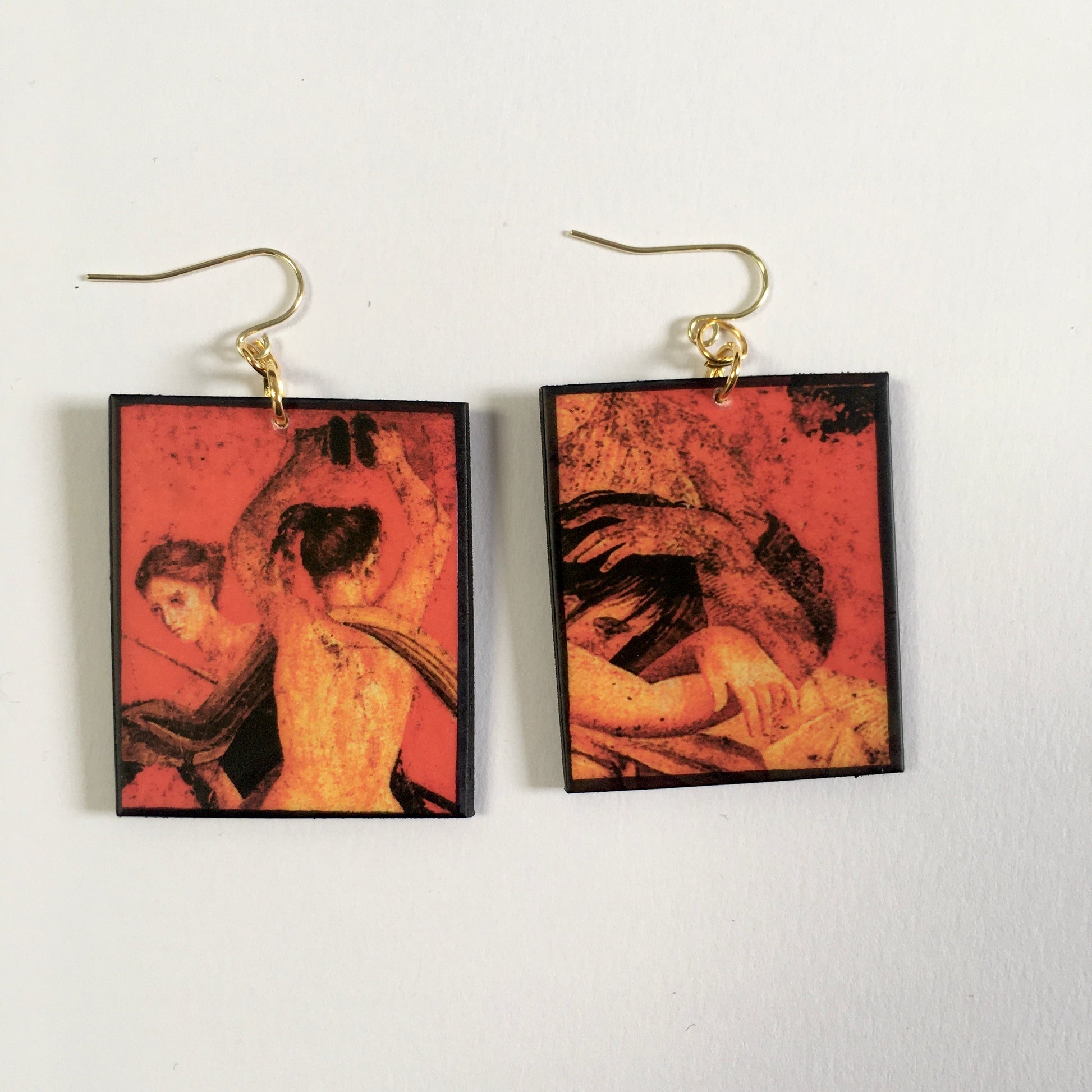 Museum-Inspired Sustainable Earrings Pompeii red fresco earrings Obljewellery