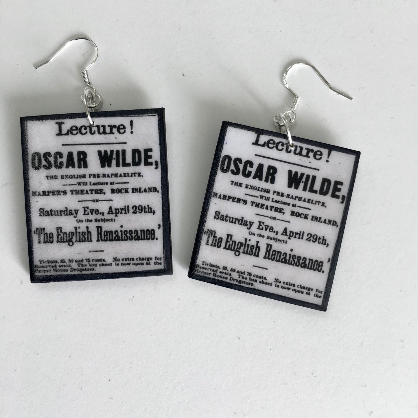 Oscar Wilde at Harper’s Theatre art earrings
