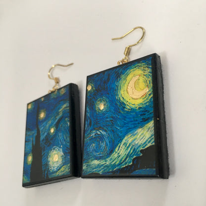 Museum-Inspired Sustainable Earrings Van Gogh Golden Details Art Earrings. Sustainable wood and sterling silver. Obljewellery