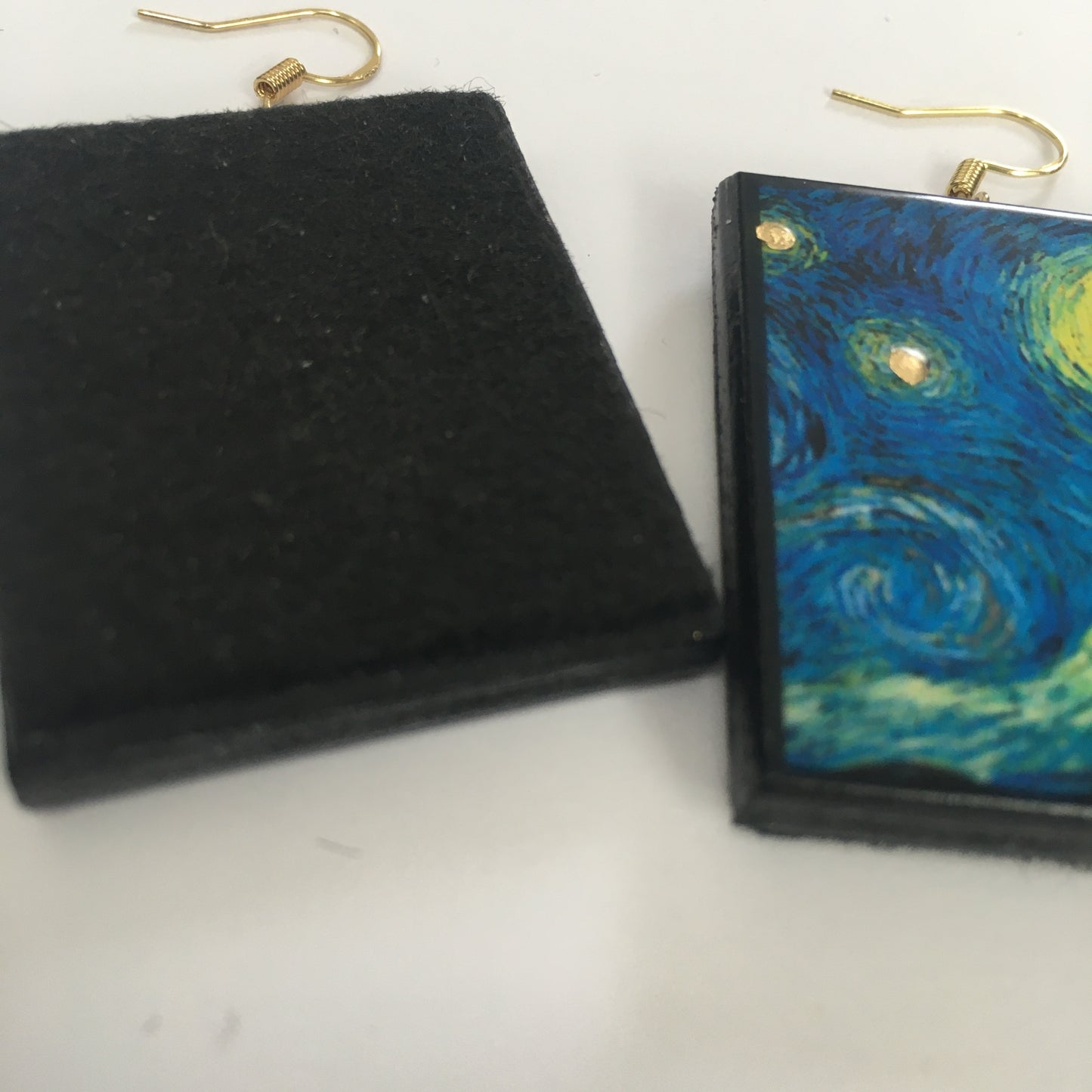 Museum-Inspired Sustainable Earrings Van Gogh Golden Details Art Earrings. Sustainable wood and sterling silver. Obljewellery