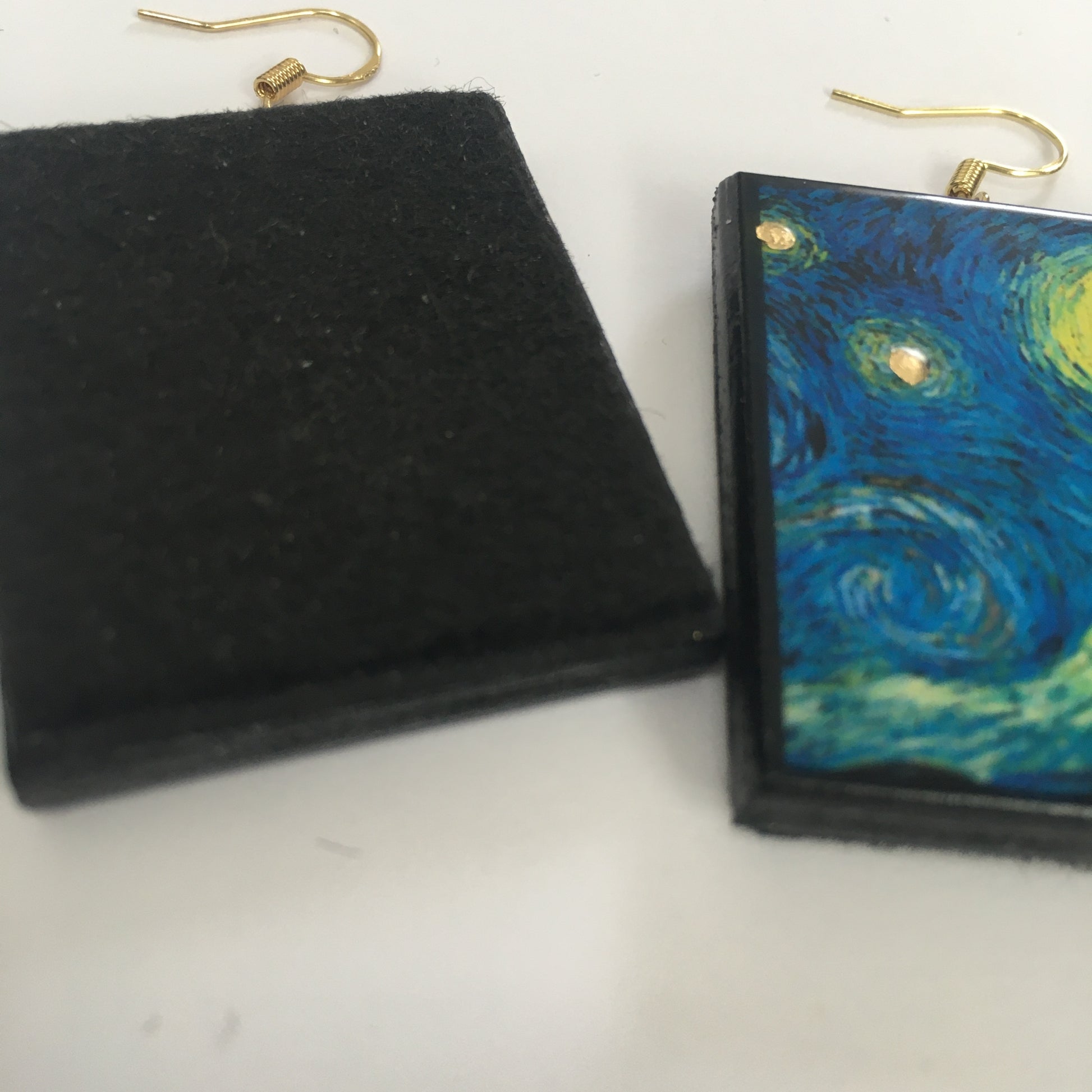 Museum-Inspired Sustainable Earrings Van Gogh Golden Details Art Earrings. Sustainable wood and sterling silver. Obljewellery