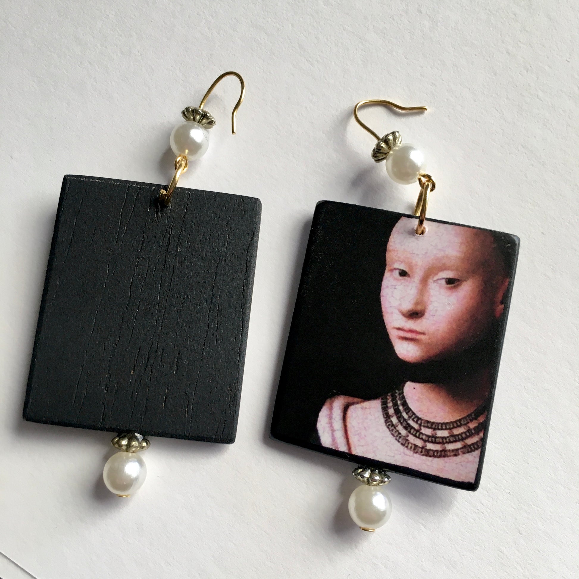 Museum-Inspired Sustainable Earrings Petrus Christus art details earrings Obljewellery