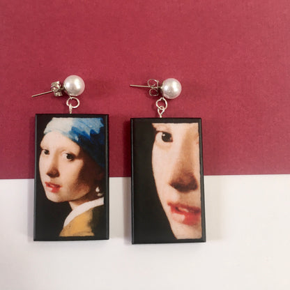Museum-Inspired Sustainable Earrings Girl with a Pearl Earring Art Earrings | Vermeer inspired. Sustainable wood. Obljewellery