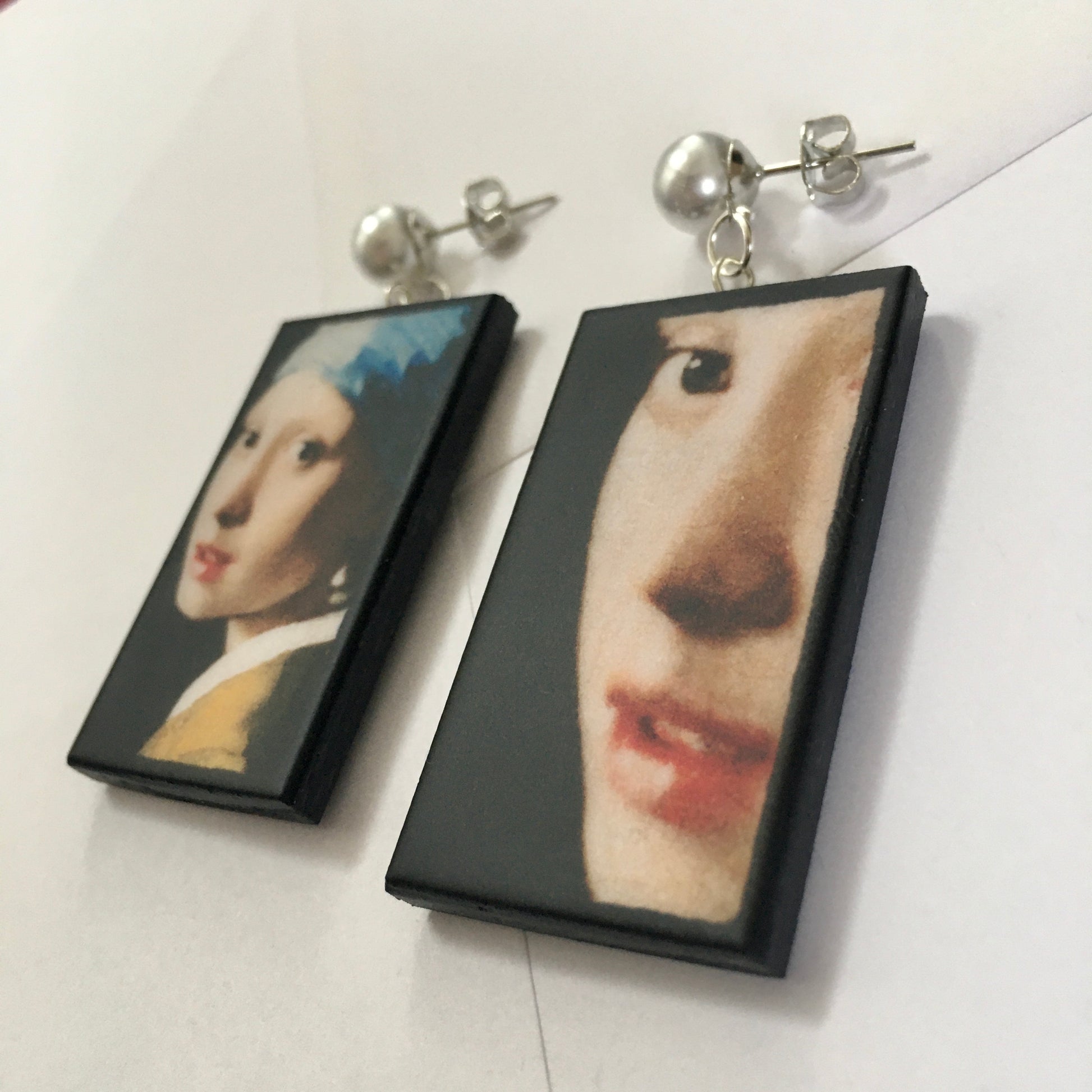 Museum-Inspired Sustainable Earrings Girl with a Pearl Earring Art Earrings | Vermeer inspired. Sustainable wood. Obljewellery