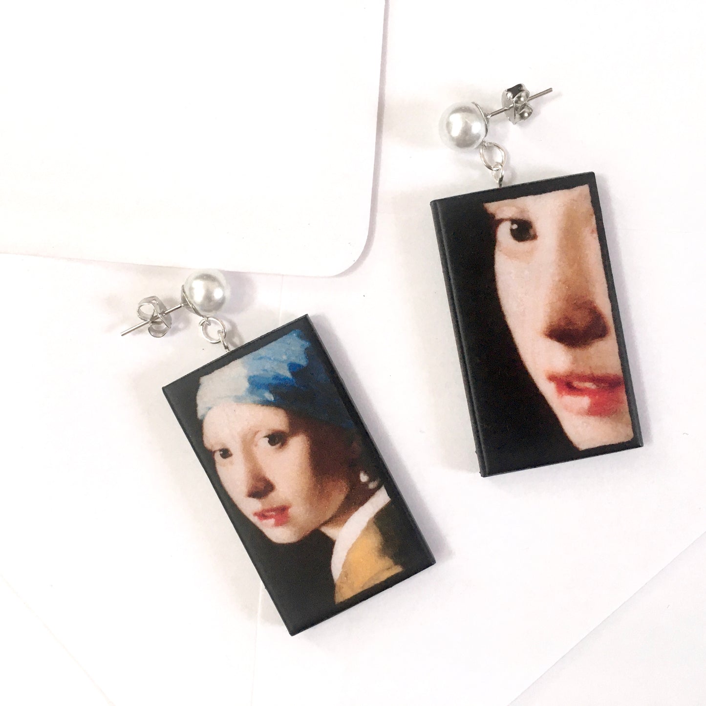 Museum-Inspired Sustainable Earrings Girl with a Pearl Earring Art Earrings | Vermeer inspired. Sustainable wood. Obljewellery