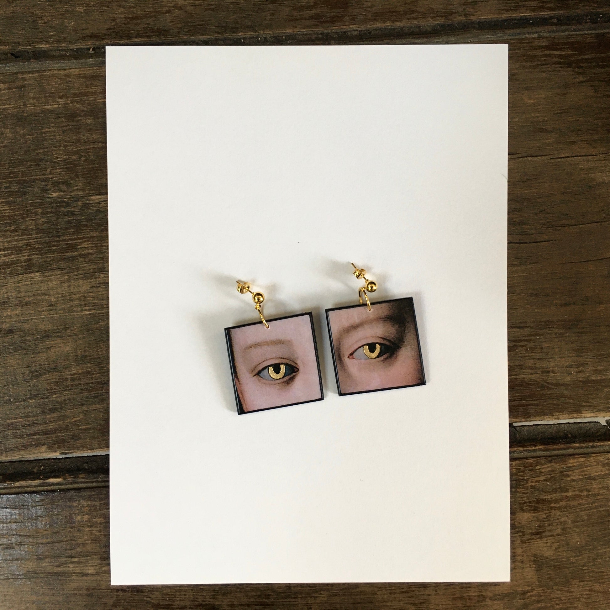 Museum-Inspired Sustainable Earrings Gold eyes earrings Obljewellery
